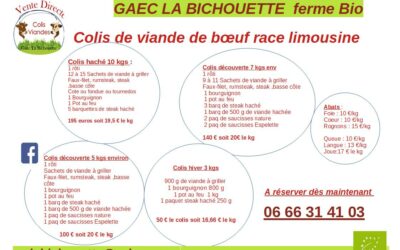 Colis viande, GAEC La bichouette Ferme Bio,  Saint-Hilaire-de-Talmont